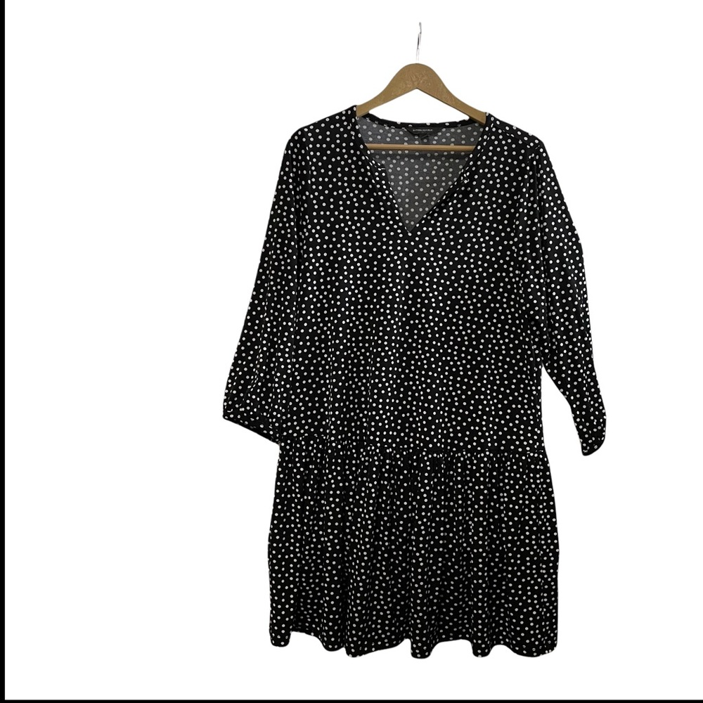 Black and white polka dots. Large. Petite. Babydoll dress. Long sleeve.
